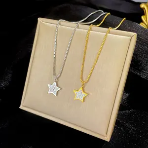 Japan En Zuid Korea Sieraden Schitteren Aaaaaa Kubisch Zirkoon Doos Ketting Met Hanger 18K Verguld Roestvrij Staal Ster Ketting