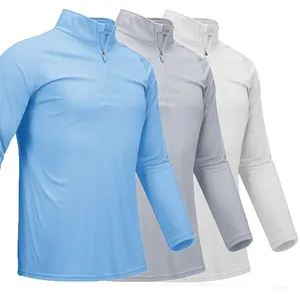 Mens Sun/Skin Protection Long Sleeve Shirts Anti-UV Outdoor Tops Golf Pullovers Summer Swimming T-Shirt Workout Zip Shirt