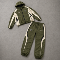 Survêtement décontracté bicolore vert olive pour homme, coupe-vent, avec capuche et fermeture éclair intégrale, respirant, pour l'entraînement et le jogging, toutes saisons