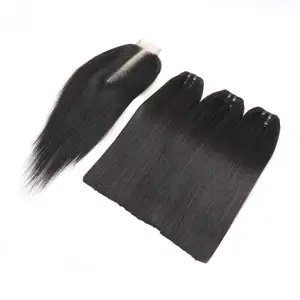 Bone Straight Human Hair 3 Bundles With 2x6 Lace Closure ,Bundles Human Hair Vietnamese Hair Bundles Extension