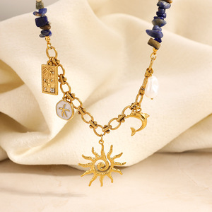 Collar de Acero Inoxidable con Cuentas, Chapado en Oro, con Dijes de Estrella de Mar y Delfín, Estilo Vacacional, Joyería para Fiestas XL32135 - Product Image 4