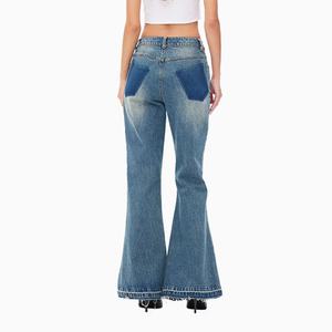 Pantalons en jean vintage personnalisés pour femmes, nouvelle mode, bleu évasé, délavé, 100% coton, jeans pour femmes - Product Image 4