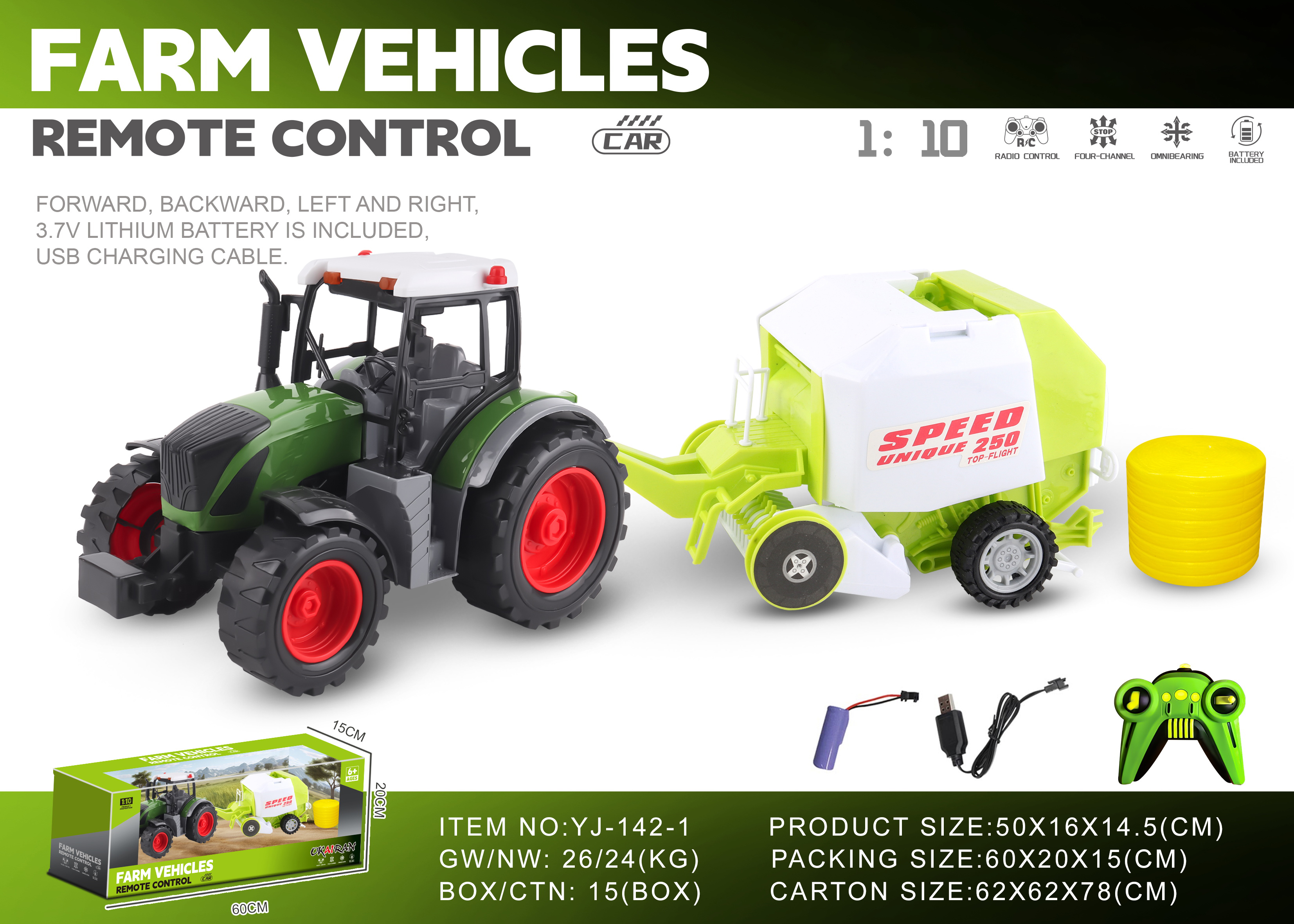 1/10 Scale 27MHZ 4CH RC Farmer Truck Model Car Toys Electronic Remote  Control Big Wheels Dump Tractor Farm Vehicle Toy for Kids