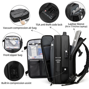 Article personnel approuvé par l'<span class=keywords><strong>avion</strong></span> Bagage à main <span class=keywords><strong>Sac</strong></span> à dos <span class=keywords><strong>sous</strong></span> <span class=keywords><strong>vide</strong></span> Tsa Lock Anti Thefe Air Bag pour femmes hommes Voyage - Product Image 3