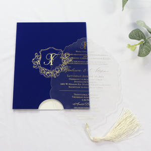 5 x 7 klare Acryl Hochzeitseinladungen mit Gold-Schriftdruck Quaste luxuriöse elegante Samt-Gehäuse-Einladungen - Product Image 2