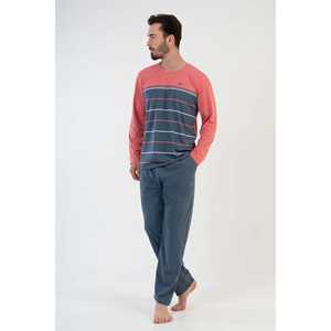Big Size <b>Men's</b> Coral Cotton <b>Pajama</b> <b>Set</b> Knitted Long Sleeve Sleepwear Plus Size - Product Image 4