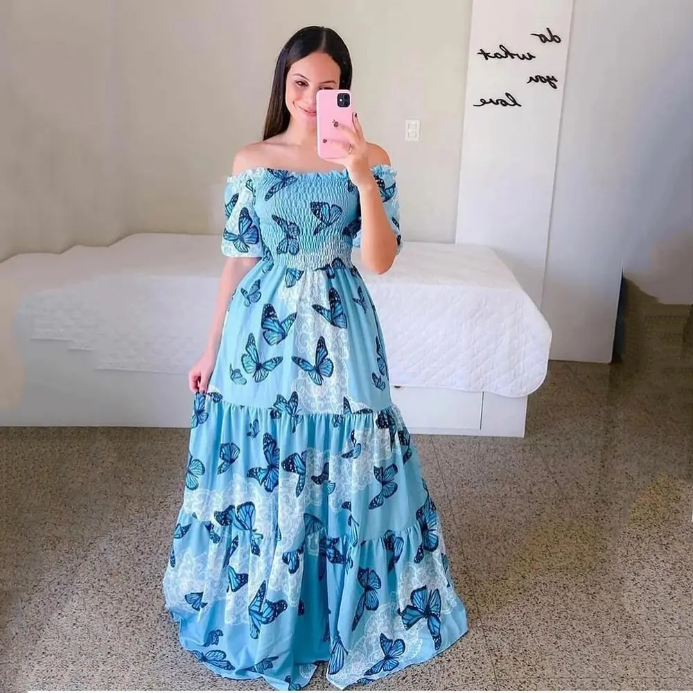 Gdtex Tùy Chỉnh Chất Lượng Cao Trở Lại Bóng Gown Tắt Vai Hoa In Ấn Váy Prom Dress Cho Sinh Nhật Bên Câu Lạc Bộ Ăn Mặc