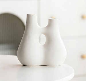 White Matte Bisque Irregular Shaped Nordic Ceramic Vase with Natural Texture for Wedding Home <b>Decor</b> Centerpiece Display - Product Image 6
