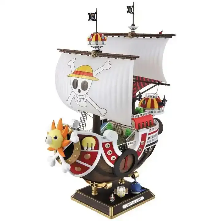 Ornamen patung Luffy, patung Model Anime Luffy kapal bajak laut wanita sinar matahari dan emas Meri