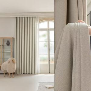 Popular de moda de lujo de poliéster Lino Color crema cortinas opacas tela para sala de estar Hotel dormitorio ventanas - Product Image 6