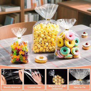 50-Pack 10x14 <b>Clear</b> Cellophane Gift <b>Bags</b> With Gold Twist Ties For Party And Anniversary Packaging - Product Image 4