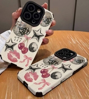 Étui de téléphone portable en cuir Tide Cherry Bow pour iPhone XR XS 11 12 13 14 Plus 15 16 Pro Max, coque arrière complète en TPU souple avec protection de l'objectif