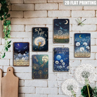Etiqueta Metálica Vintage para Pared con Diseño de Diente de León Azul, Decoración Metálica de Diente de León
