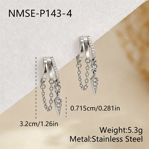 Pendientes de Aro en Forma de C de Acero Inoxidable con Oro de 18K, Juego de Pendientes Colgantes con Gota de Agua y Borla de Cadena, Pendientes Huggie con Circonita Cúbica para Mujer - Product Image 5