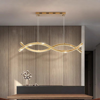 Lustre rectangulaire en cristal K9 de style restaurant français de luxe, barre lumineuse moderne, longue vague minimaliste, lampe suspendue en cristal