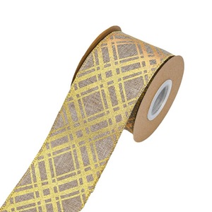Ruban en faux jute à bordure filée, motif écossais doré, avec bordure cousue, pour couronnes de Noël, nœuds et décorations de maison pour les fêtes - Product Image 3