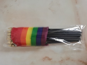 Banderas Personalizadas Ecológicas de Poliéster LGBTQ de 4x6 Pulgadas con Diseño de Oso y Asta Negra Sólida con Punta Dorada en la Parte Superior - Product Image 4