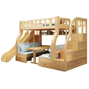 الجملة متعددة الوظائف سلامة الأطفال مجموعة اثاث سرير خشبي دورين مزود بطاولة للأطفال مع مكتب وخزانة ملابس
