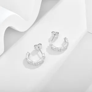 Di alta qualità S925 gioielli in argento Sterling Micro pavè Baguette Cubic zirconi orecchini a cerchio per donna