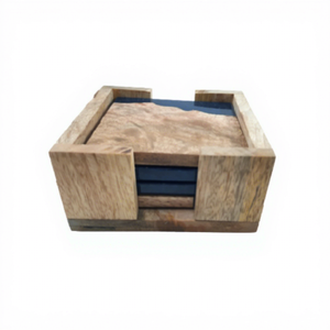 Newest Beest Design Classic Eco-Friendly Mango Wood & Tree Bark <b>Epoxy</b> Resin 4 Pcs Set Square Coaster Holder Handicrafts Kitchen - Product Image 1