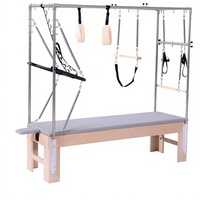 Table de Pilates Cadillac avec base en bois, barres trapèze, sangles suspendues, barres réglables pour rééducation en studio, lit de Pilates Cadillac