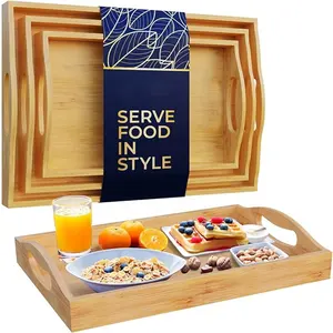 Premium Wooden Serving Tray 3-Piece Set Stylish and Practical Food Serving Tray Sustainable and Durable Kitchen Accessories