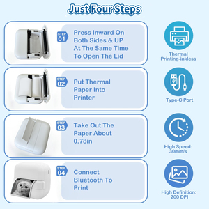 เครื่องพิมพ์ความร้อนขนาดเล็กแบบมืออาชีพ ไร้หมึก พกพาสะดวก เชื่อมต่อไร้สายผ่านบลูทูธ เหมาะสำหรับนักเรียน พิมพ์สมุดบันทึกข้อผิดพลาด หรือพิมพ์โน้ต - Product Image 2