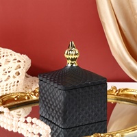 Porte-bougie carré en verre de luxe européen avec couvercle, boîte de rangement pour bijoux noir et blanc