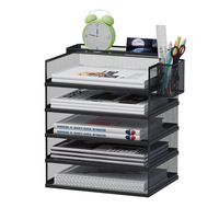 Organizador de Archivos de Escritorio A3, Caja de Almacenamiento Metálica, Organizador de Documentos Multicapa, Apilable para Clasificar Documentos de Oficina