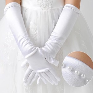 Guantes de Baile Largos de Spandex/Poliéster Color Blanco Perla para Niñas, para Bodas, Comunión, Elegantes, de Princesa - Product Image 5
