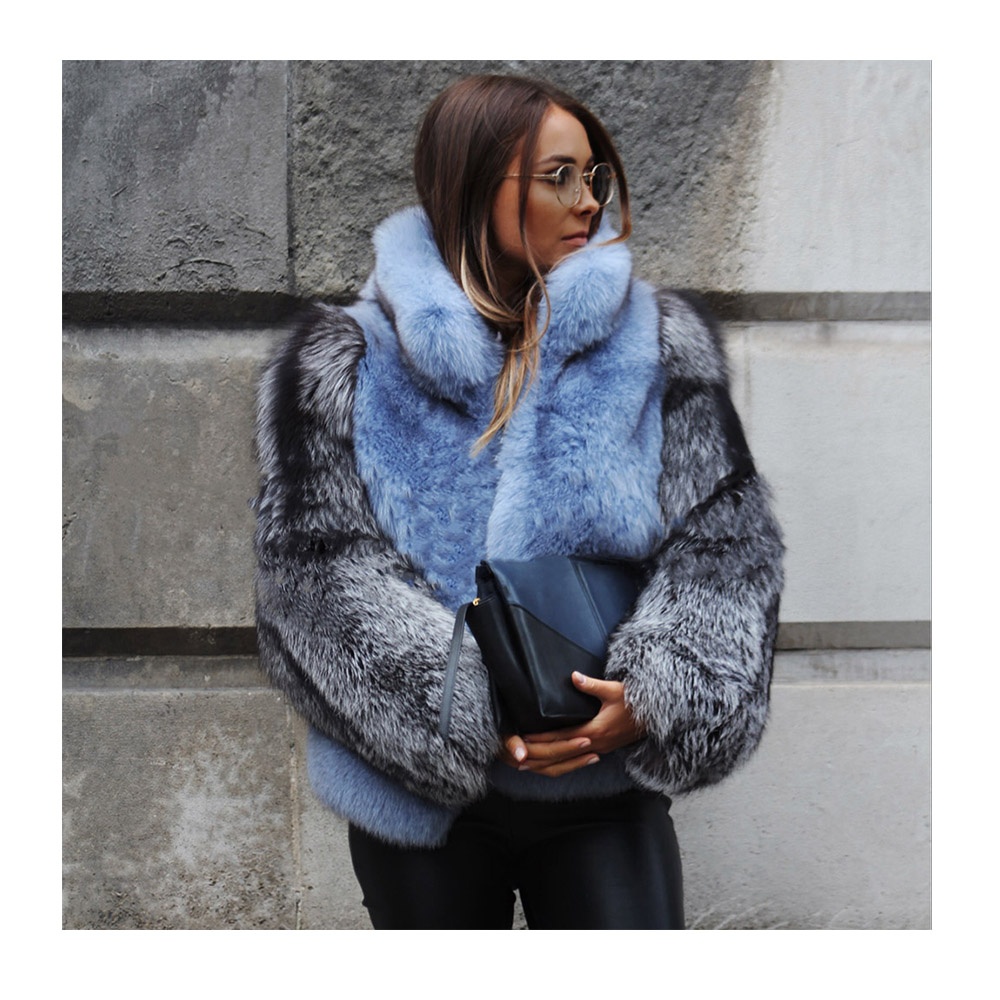 Womens Overcoats Styles Fashion Fluffy Blue Real Fur Coat Women Winter Luxury Genuine Fox Fur Jacket For Ladies