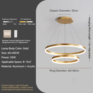 Lámpara Colgante de Metal Dorado de Lujo Contemporáneo Antiguo, con Control Remoto LED, Cuentas Circulares para Decoración de Hogar, Hotel, Cocina, Pantalla Dorada - Product Image 2