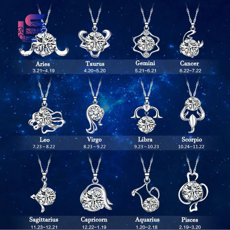 Colar de Moissanite 1ct com pingente de doze constelações e diamantes do zodíaco