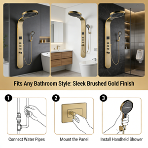 Pannello <span class=keywords><strong>Doccia</strong></span> Multifunzionale a LED da Parete, Impermeabile, <span class=keywords><strong>con</strong></span> Effetto Pioggia, in Acciaio Inossidabile per Bagno - Product Image 2