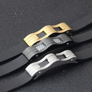 กำไลข้อมือแฟชั่นหนังสีดำ 11 มม. หัวเข็มขัดทอง 18K ของขวัญเครื่องประดับสำหรับทุกเพศ - Product Image 3