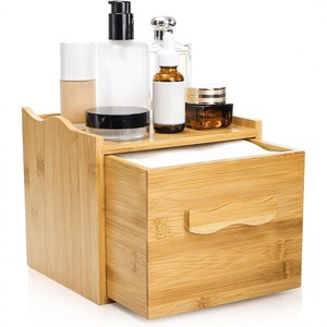Caja de pañuelos de bambú con organizador de cajones para almacenamiento en el baño y en el escritorio - Product Image 1