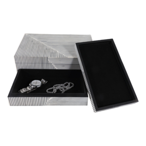 Scatole portaoggetti decorative rettangolari con bordi scanalati, moderne scatole portaoggetti in poliresina effetto legno con coperchi per decorazioni per la casa - Product Image 3