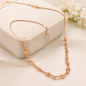 Collier en or rose pour femmes, chaîne élégante à double couche avec perles, pour mariée, fête de mariage, cadeau élégant, accessoire de bijoux pour filles - Product Image 2