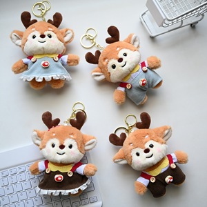 Portachiavi in peluche all'ingrosso, simpatico cartone animato, ciondolo in peluche a forma di cervo gemello (fratello e sorella), morbido portachiavi in peluche a forma di cervo Sika, giocattoli - Product Image 1