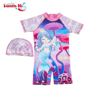 Girls One Piece Swimsuit with UPF50+ - Rash Guard One Piece Tank Suit Pattern printing girl Short sleeve