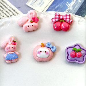 Cute Pink Purple Cherry Bunny Resin Hair <b>Clips</b> DIY Jewelry Accessories Mixed Colors Manual Craft For Daily Use - Product Image 1