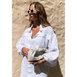 Abito Camicia Bianco 100% <span class=keywords><strong>Lino</strong></span> Vestibilità Oversize Manica Lunga Sexy Camicia 100% <span class=keywords><strong>Lino</strong></span> per <span class=keywords><strong>Donna</strong></span> - Product Image 1