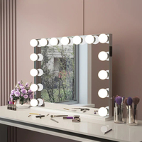 Grand miroir de maquillage lumineux moderne pour table, 12 pièces carrées argentées, pour salon de beauté et station de maquillage