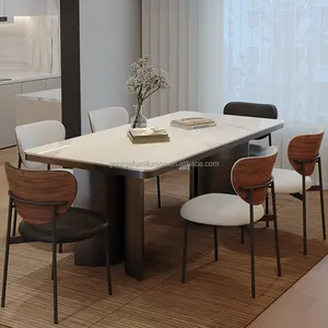 批发简约再生松木家具木质餐桌和椅子方形顶部现代餐桌套装6把椅子