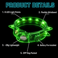 Bracelet lumineux clignotant à 8 LED en gros, bracelet fluorescent pour fête, rave, concert, accessoires de fête qui brillent dans le noir