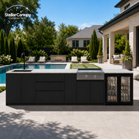 Cuisine extérieure modulaire moderne de luxe, ignifuge, écologique, îlot Teppanyaki, panneau en acier inoxydable laqué, armoire de barbecue