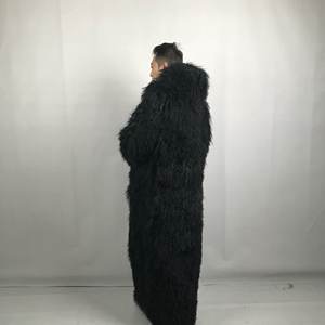 Cappotto in Pelliccia Extra Lungo per <span class=keywords><strong>Uomo</strong></span>, Stile <span class=keywords><strong>Trench</strong></span> con Cappuccio, Lunghezza al Ginocchio - Product Image 3