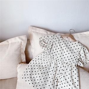 Vêtements d'été pour bébé Robes pour enfants Mode Robes en lin et coton à pois pour filles - Product Image 5