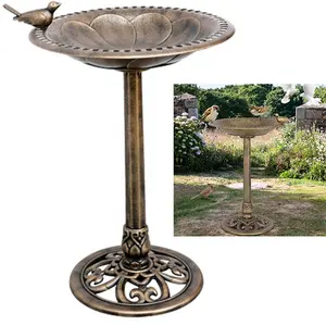 Antique Gold Freestanding Pedestal Bird Water Baths Bowl Feeder Outdoor Garden Yard Decor