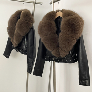 OFTBUY Giacca Ecologica a Maniche Lunghe Autunnale in Ecopelle, Abbigliamento Corto Femminile Primaverile, Nuova Giacca in PU con <span class=keywords><strong>Pelliccia</strong></span> Artificiale e <span class=keywords><strong>Tasche</strong></span> - Product Image 2